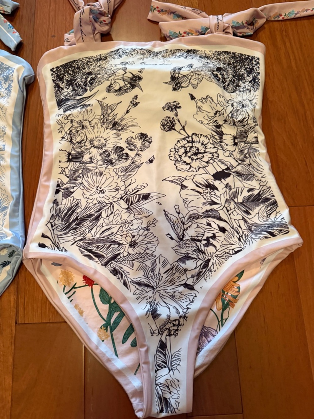 Two - Reversible Tie-Shoulder One-Piece Swimsuit in Light Blue & Pink - Picture 8 of 12